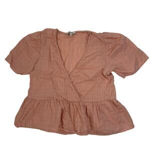 Madewell Women's Small Peach Peplum Blouse Shirt Cotton Wrap V-Neck